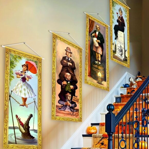 Halloween Decorations Large 4 PCS Haunted Mansion Stretching Portraits Vintage W - Picture 8 of 8